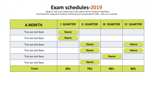 calendar ppt slide-exam -schedule-6-green