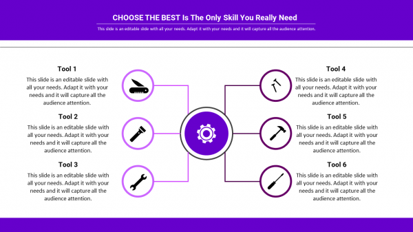 template powerpoint mechanical engineering-choose -options-6-purple