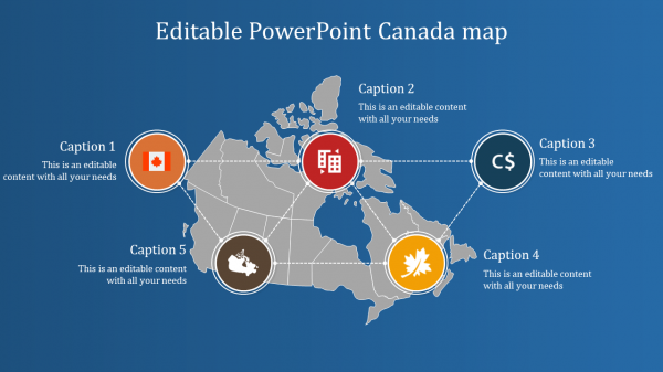 Editable PowerPoint Canada map 
