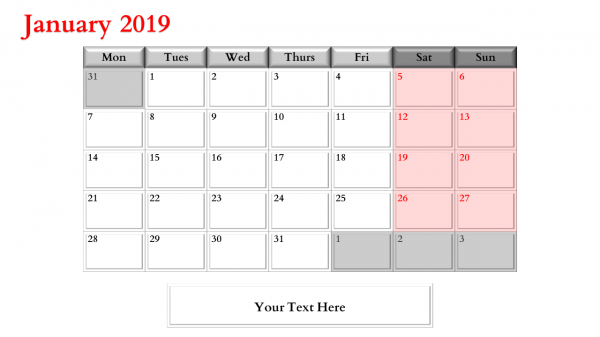 powerpoint calendar slide-January-2019