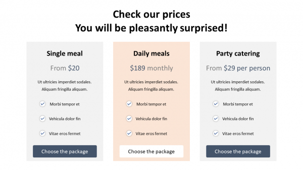 catering pricing table powerpoint