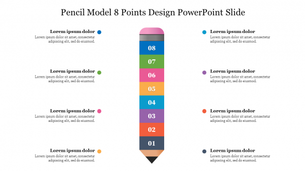 Pencil Model 8 Points Design PowerPoint Slide