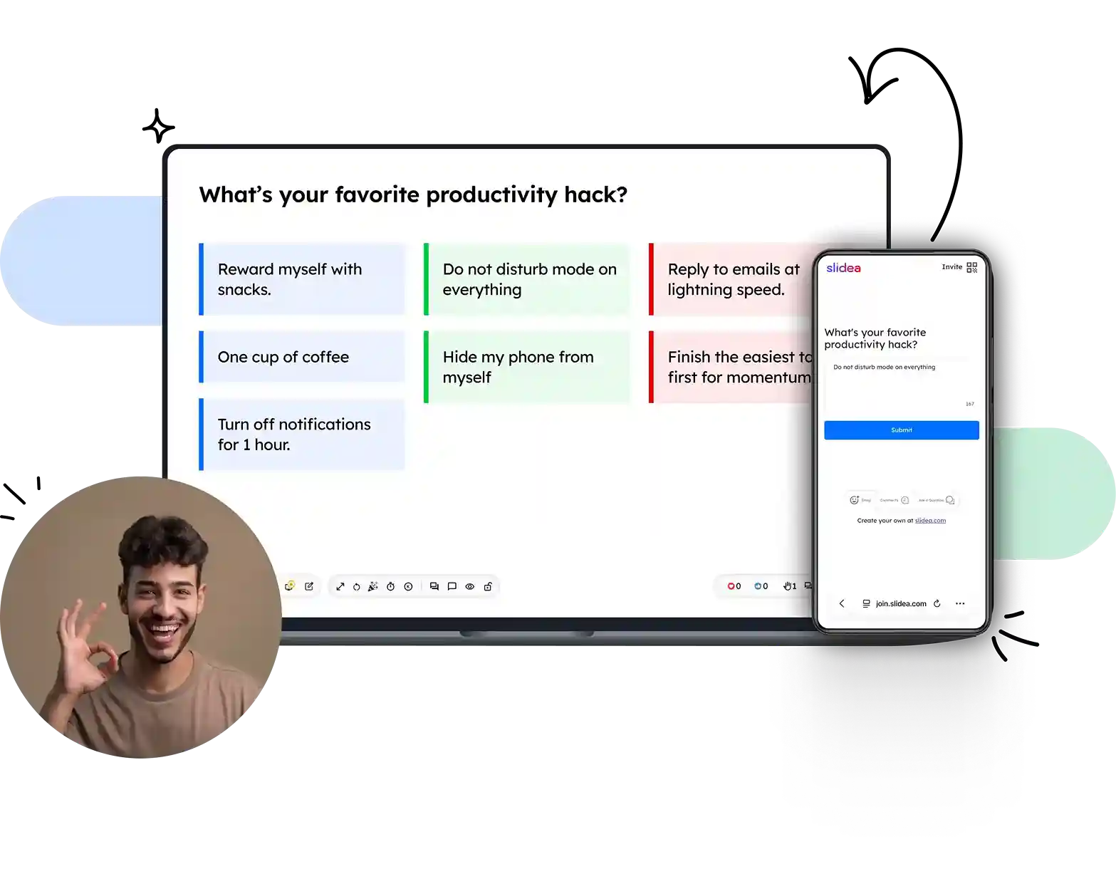 Interactive open-ended question slide with live audience responses