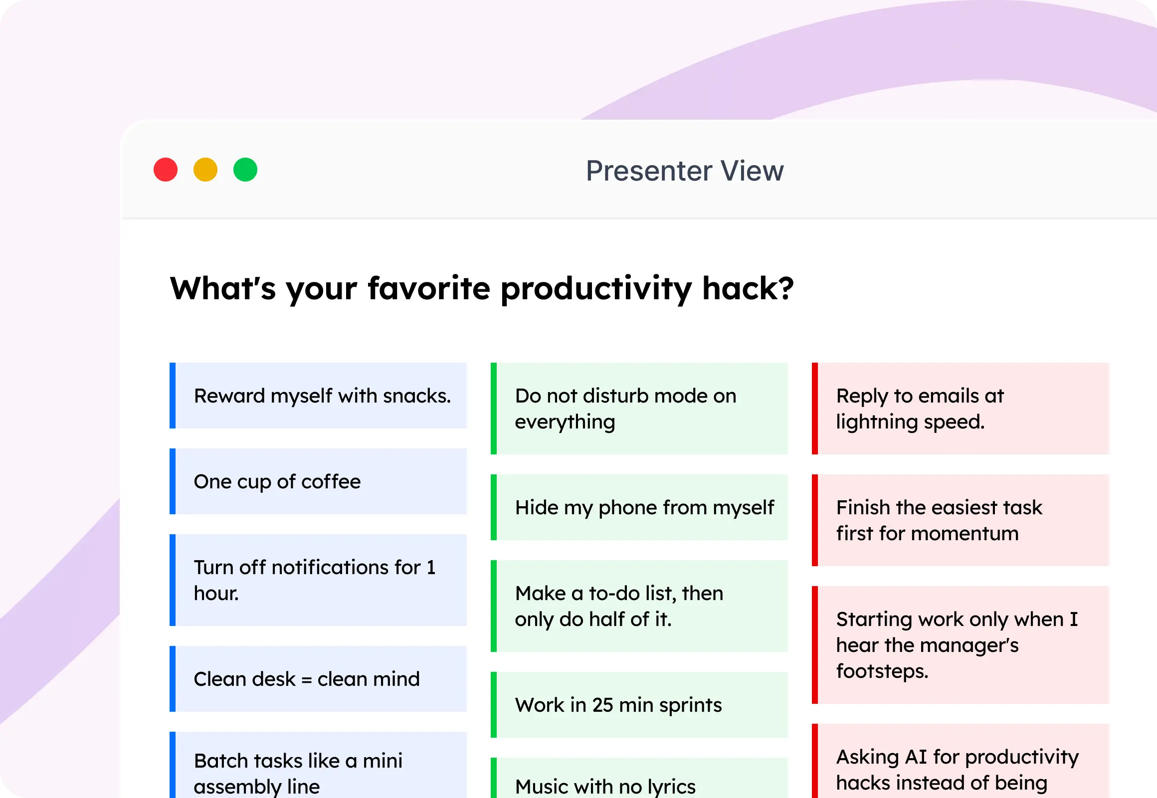 Open Ended poll displaying free-text audience answers in real time