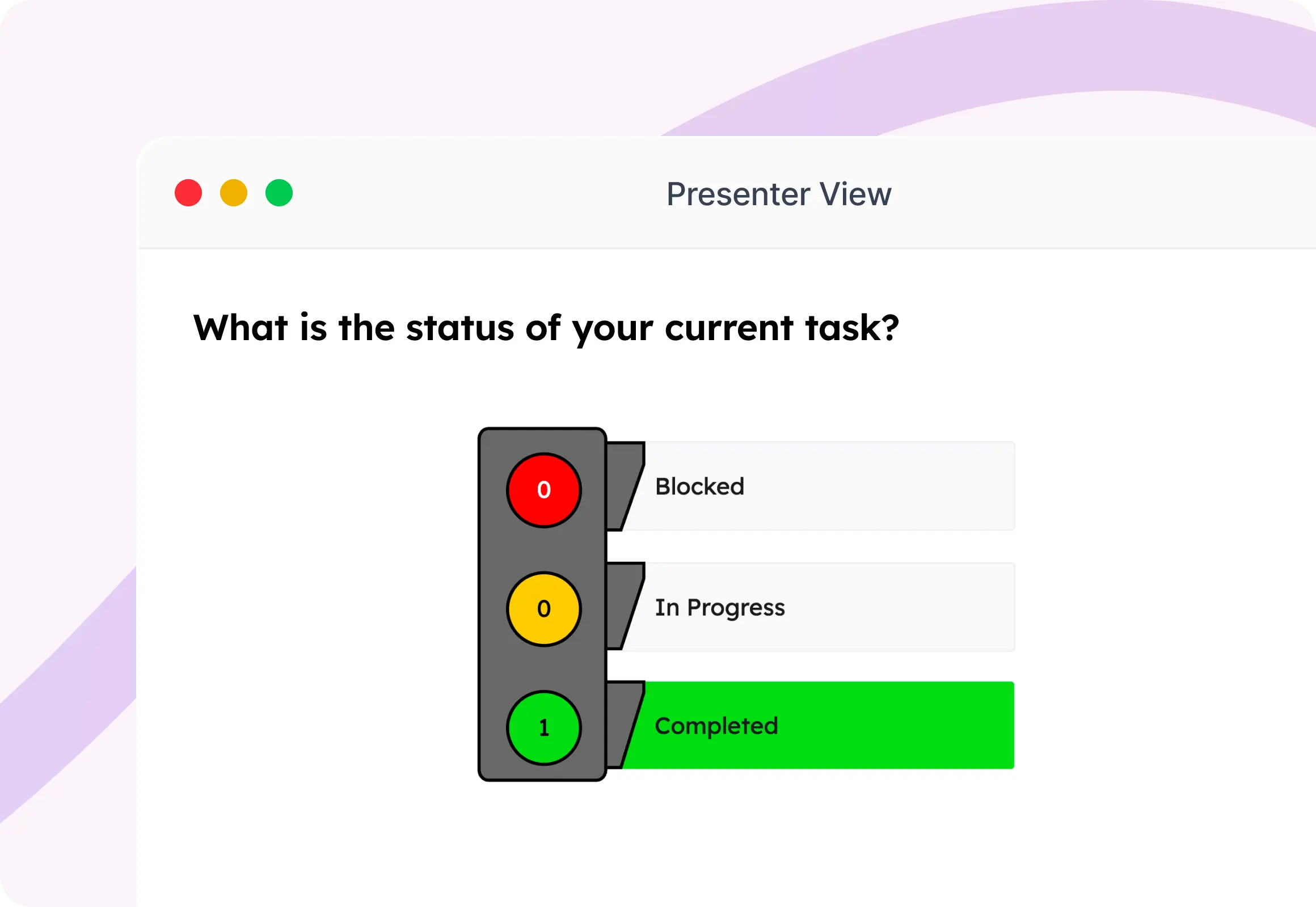 Traffic Light poll showing green amber and red audience responses