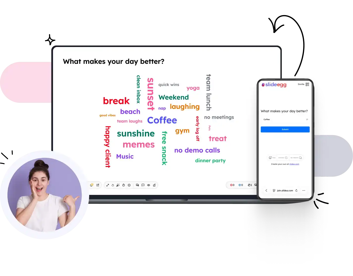 Interactive word cloud visualization with live audience responses