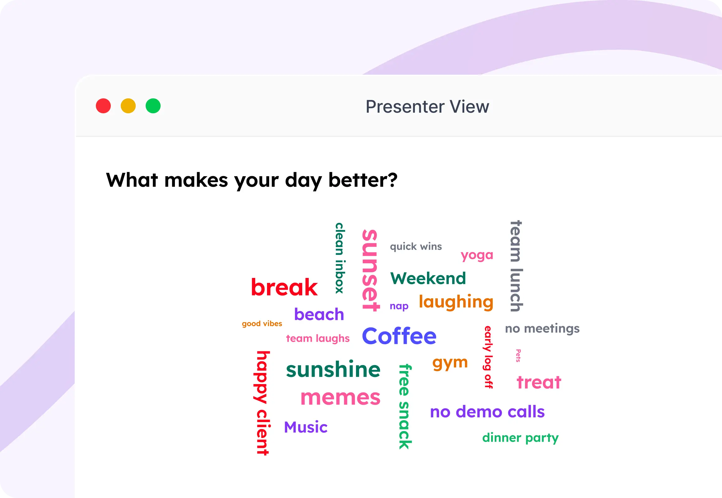Live Word Cloud poll forming from audience responses on screen