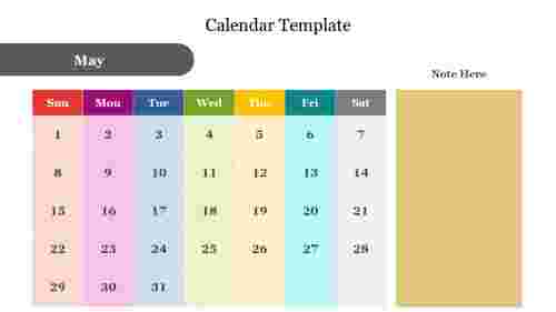 Colorful 2019 Calendar Template Presentation Slide Design