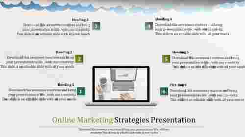 Amazing Online Marketing Strategy PPT Slide-Six Node