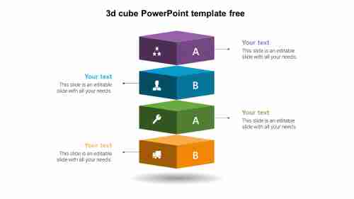 3D Cube PowerPoint Template Free-Four Node