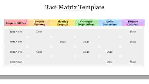 Multicolor RACI Matrix Template PPT Presentation Slide