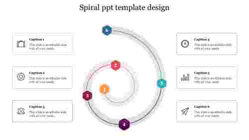 Amazing Spiral PPT Template Designs With Six Nodes