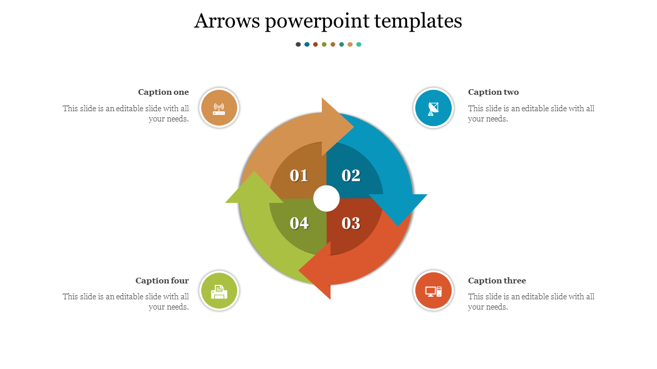 Multicolor Four Process Arrows PowerPoint Templates