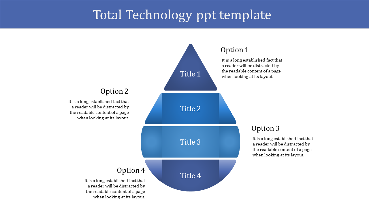Blue water drop shaped infographic with four segments labeled 1 to 4 and text options around it.