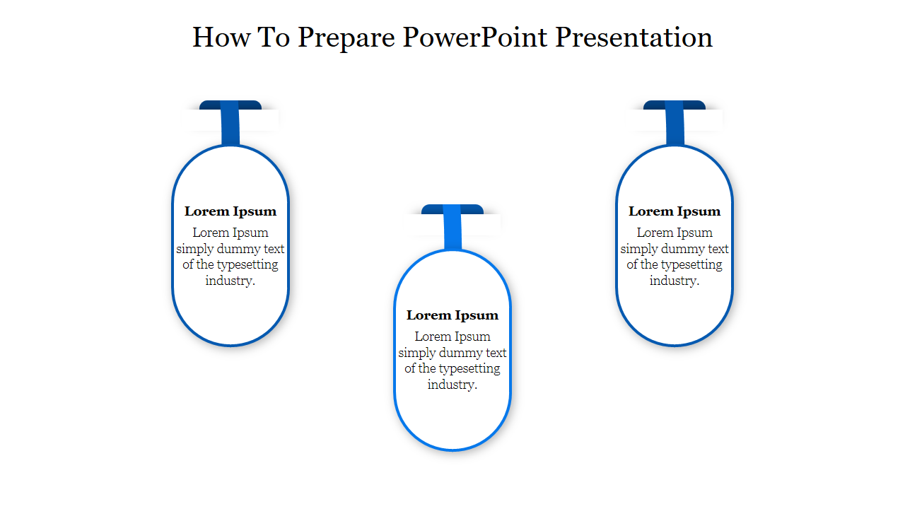 Hanging oval text boxes with red borders and ribbons, arranged under How to prepare PowerPoint presentation title.