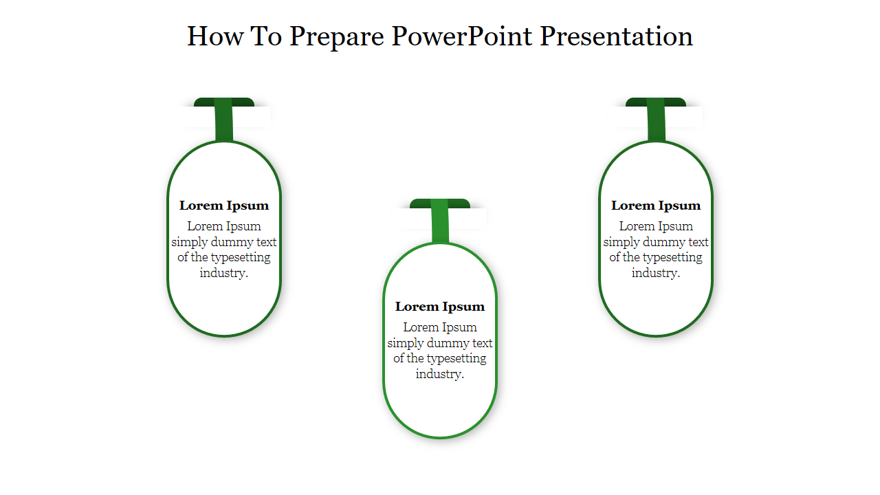 Structured template featuring three green bordered ovals with placeholder text, aligned in a row.
