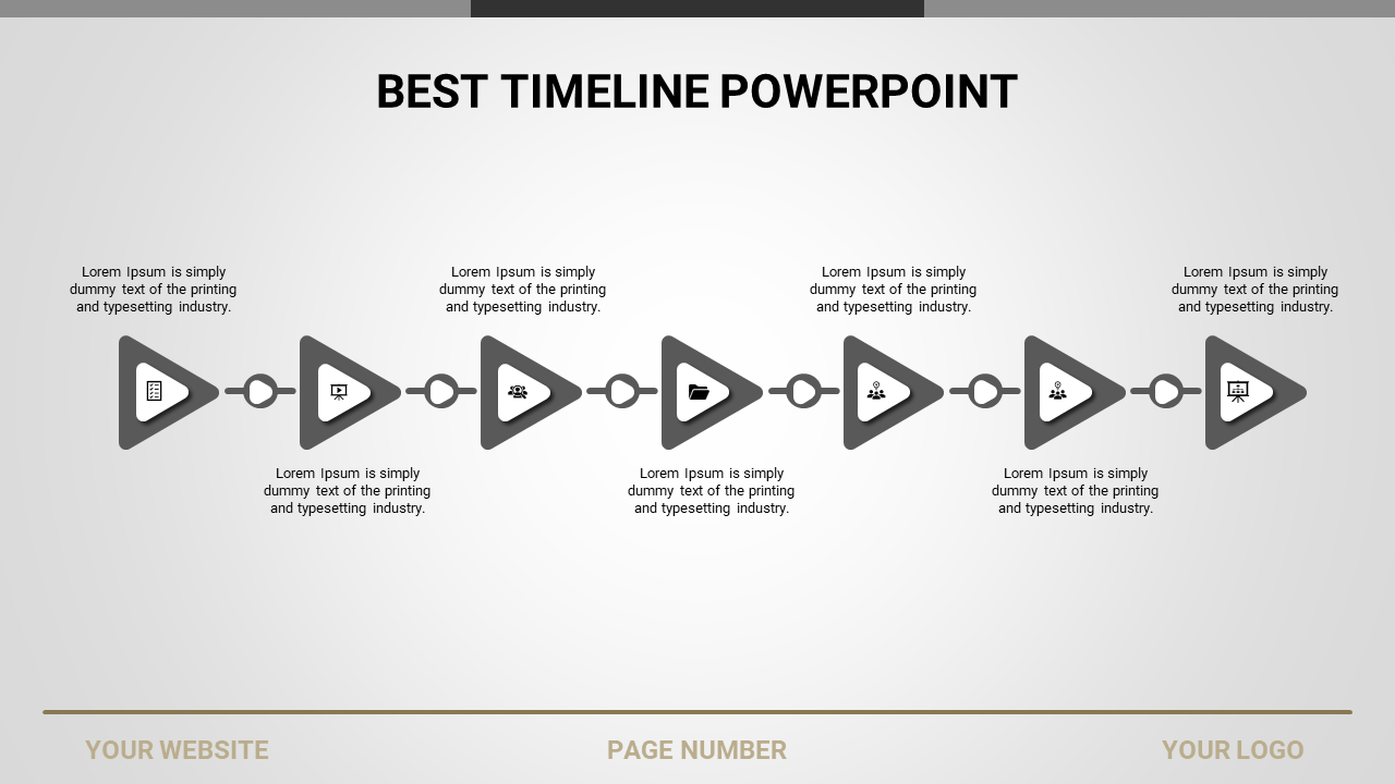 Infographic timeline with curved lines and circular nodes for years 2014 to 2019, featuring icons and text boxes.