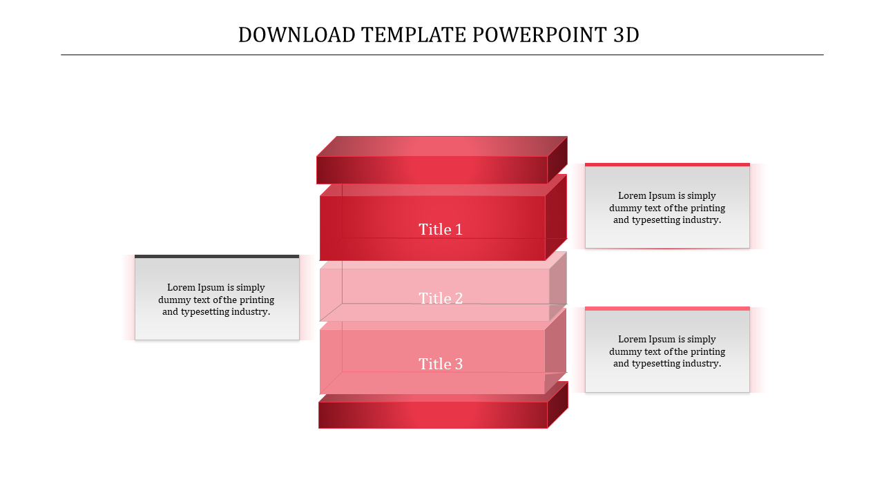 Layered 3D infographic featuring three horizontal red sections, each labeled with placeholder text areas.