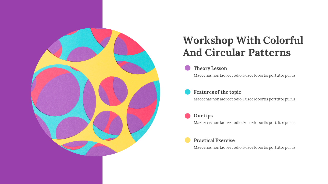 Workshop With Colorful And Circular Patterns Google Slides
