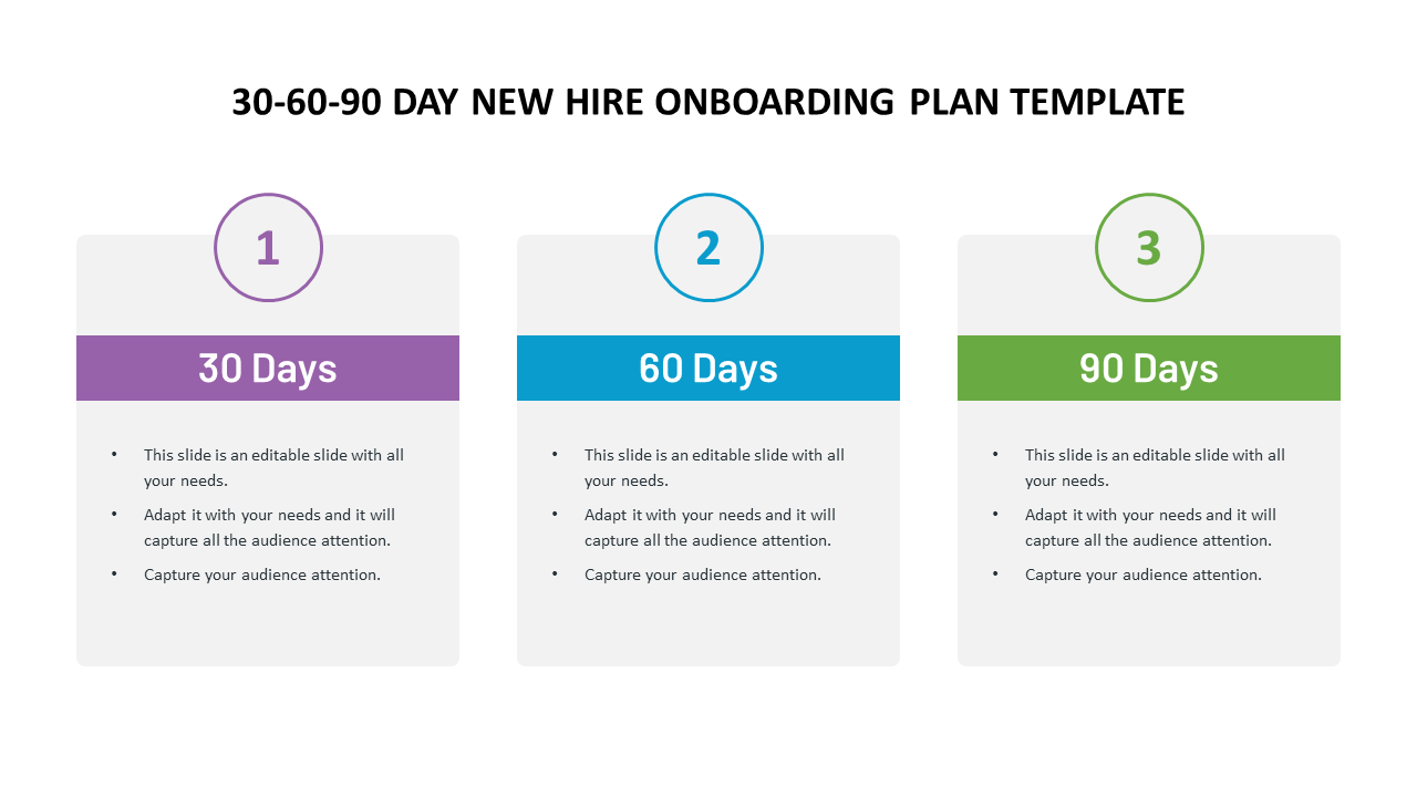 Editable 30 60 90 Day New Hire Onboarding Plan PowerPoint