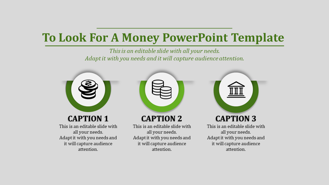 Infographic featuring three circular icons with green outlines and money related symbols, arranged horizontally.