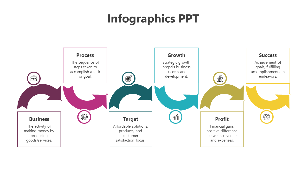 Free - Arrow Infographics PPT And Google Slides With Six Nodes