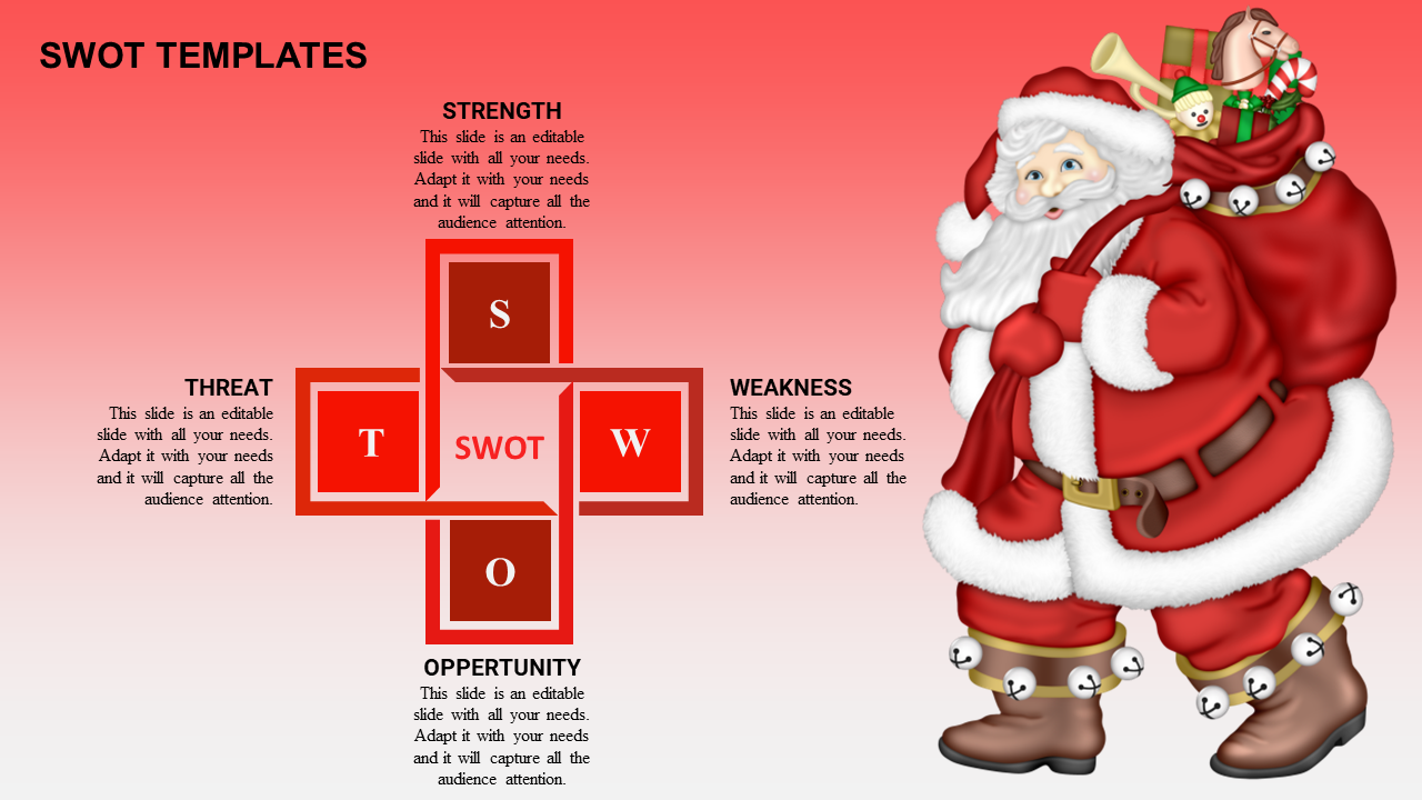 Merry Christmas PowerPoint Template For SWOT Analysis