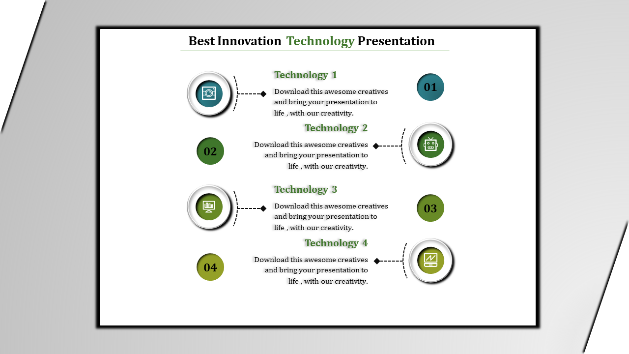 Diagram with four numbered circles paired with technology-related icons and descriptive placeholders text areas.