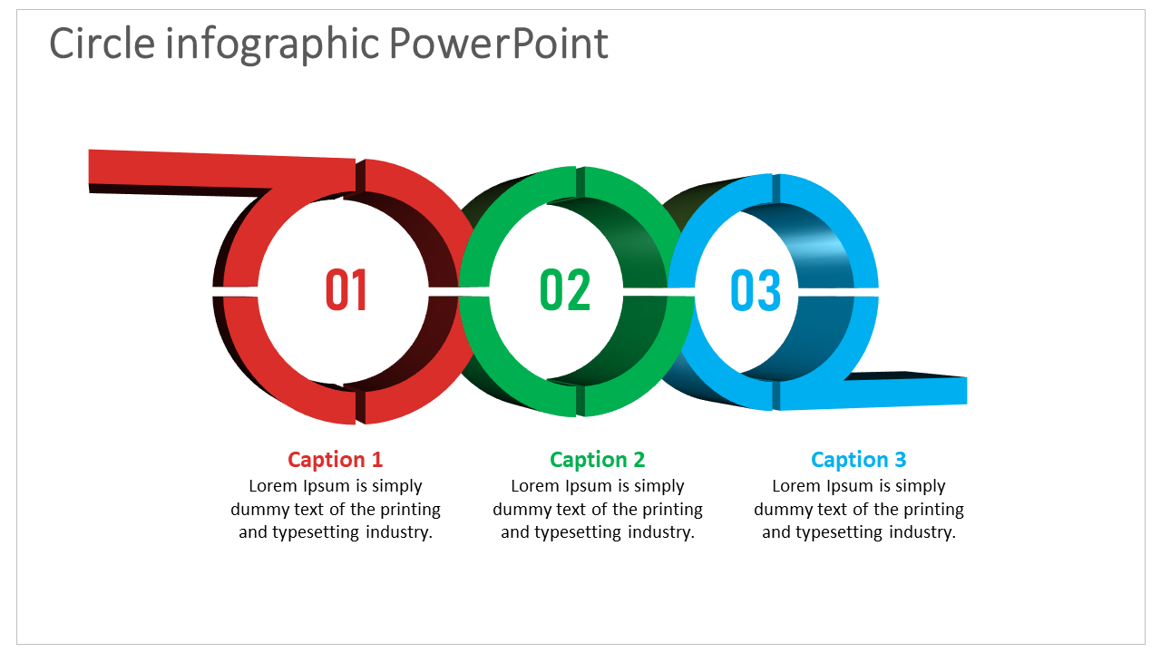 A slide featuring a 3D circle infographic with three colorful segments, each labeled with a number and captions.