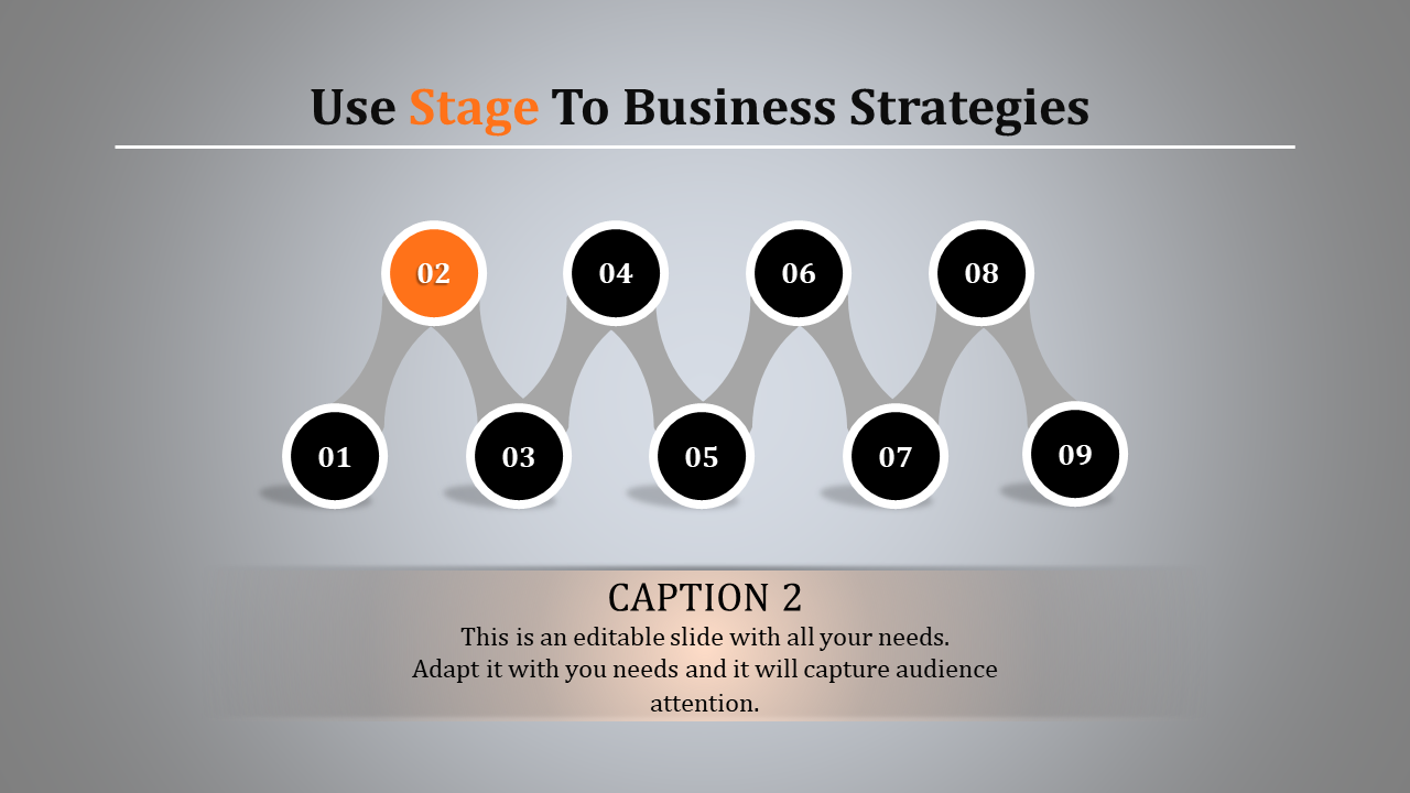 Business strategy flowchart with black nodes, orange-highlighted number , and connecting gray curves.