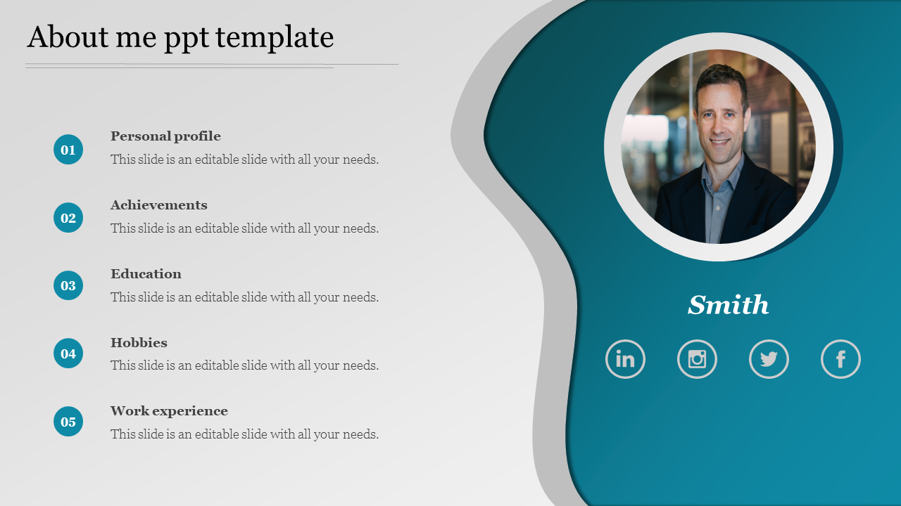 Professional About Me PPT Template For Biography Powerpoint Template