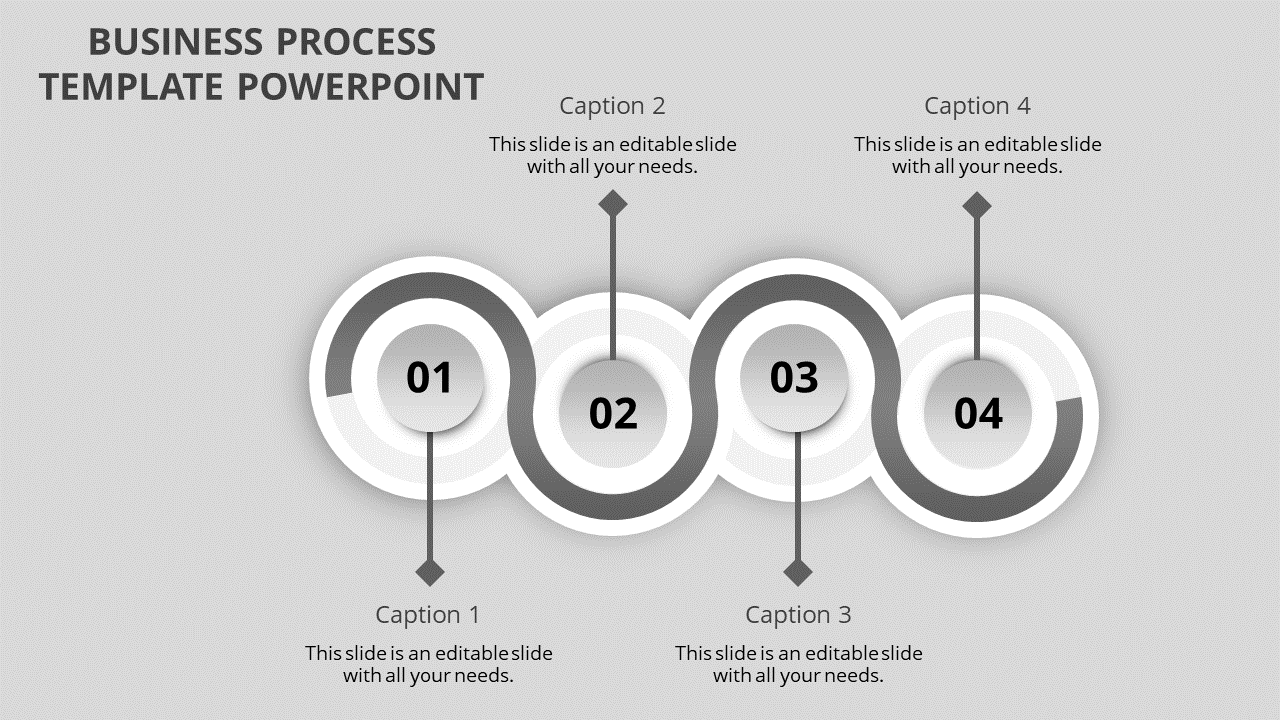 Business process template with four numbered steps, shown as gray circular icons with captions.