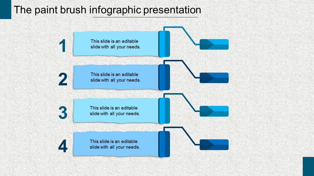 A blue paint brush themed infographic presentation with four numbered sections, each with placeholder text.