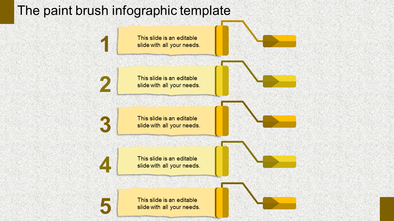 Infographic PowerPoint template with numbered sections featuring yellow paintbrush icons.