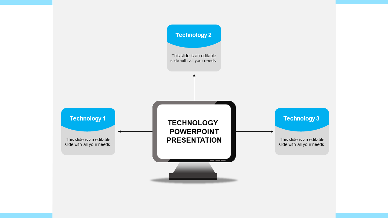 Tech layout showing three blue info boxes connected to a computer screen placed in a white background.