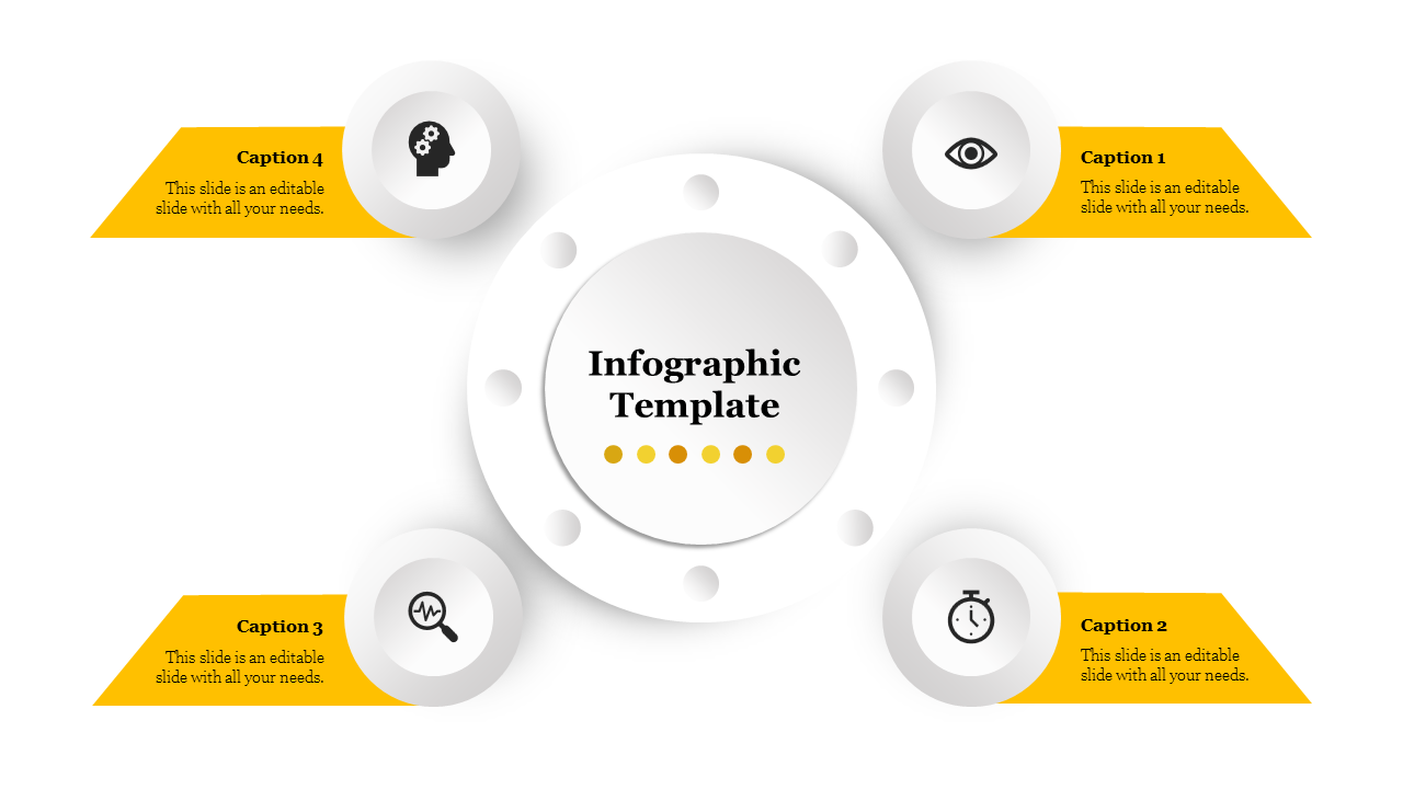 Modern circular infographic featuring four icons and red caption boxes connected to a central labeled circle.