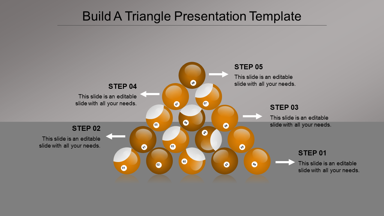 Triangular arrangement of numbered yellow and white balls with labeled steps and white arrows showing sequence.
