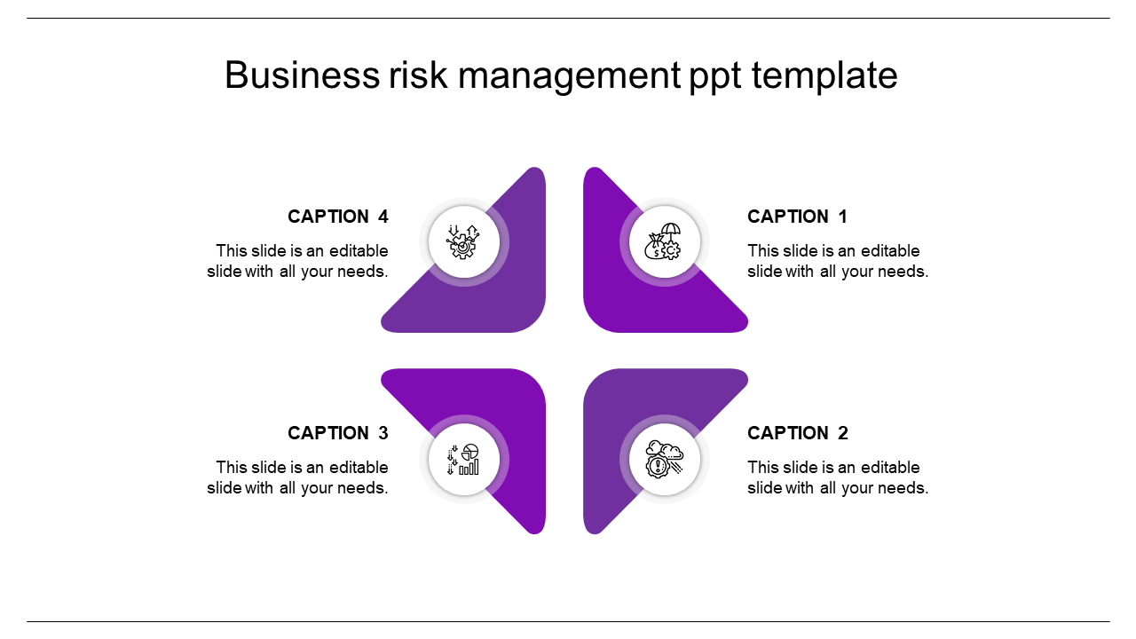 Four red triangular blocks with circular icons arranged in a cross layout for risk management.
