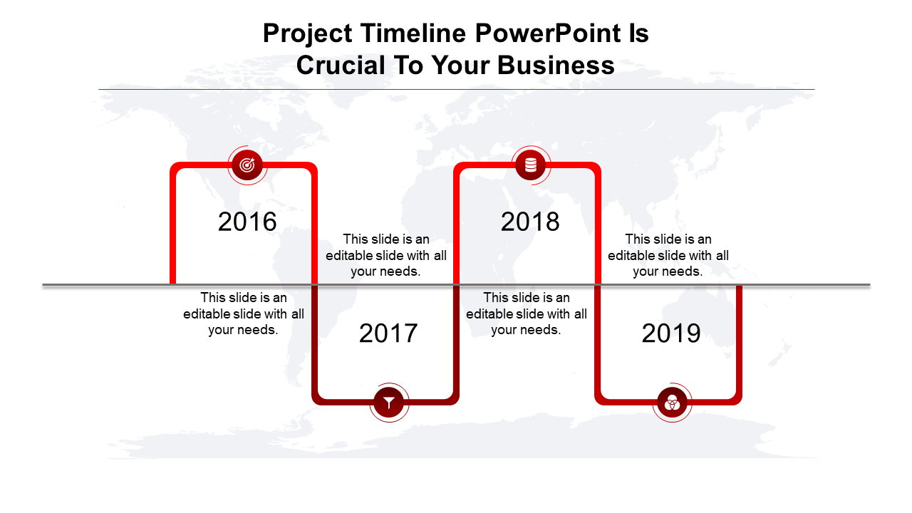 Infographic timeline with gold circular year markers, arrow indicators, and caption areas along a horizontal gray bar.