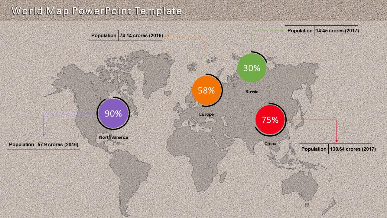 Editable World Map PowerPoint Template With Four Node