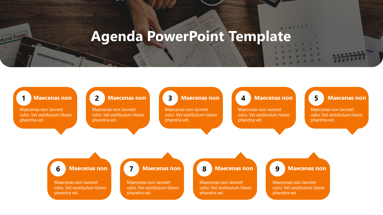 Creative Agenda PowerPoint Slides-9-Orange