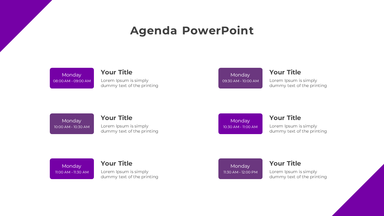 Free - Agenda PowerPoint And Google Slides With Purple Color