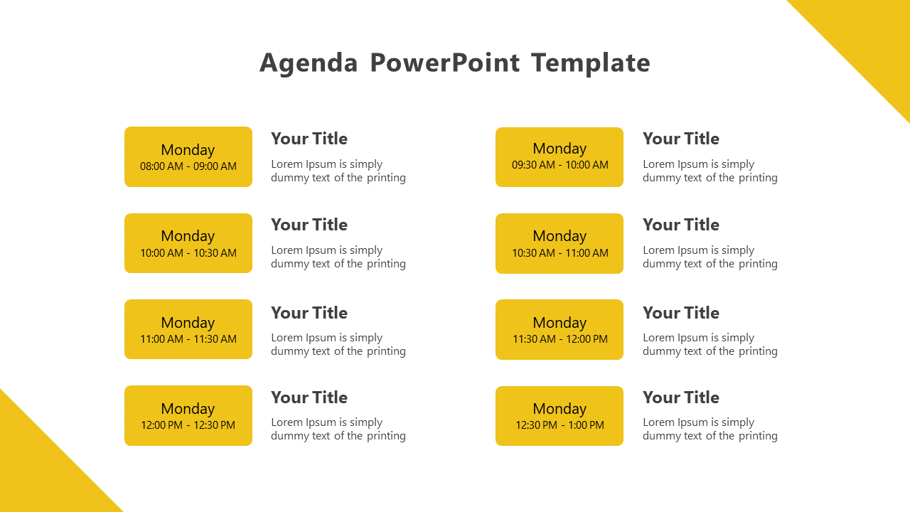 Free - Yellow color Agenda PowerPoint And Google Slides Template
