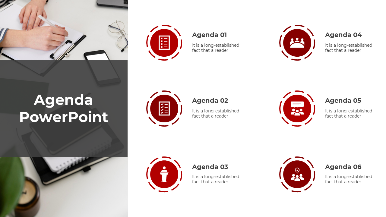 Red Agenda PowerPoint Template and Google Slides Themes