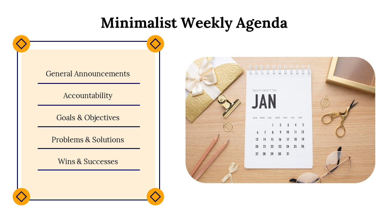 Free - Innovative Minimalist Weekly Agenda PPT And Google Slides
