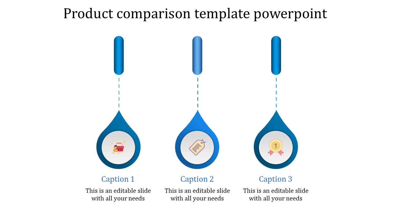 Product comparison chart with three vertically aligned blue indicators, showcasing product categories in white background.