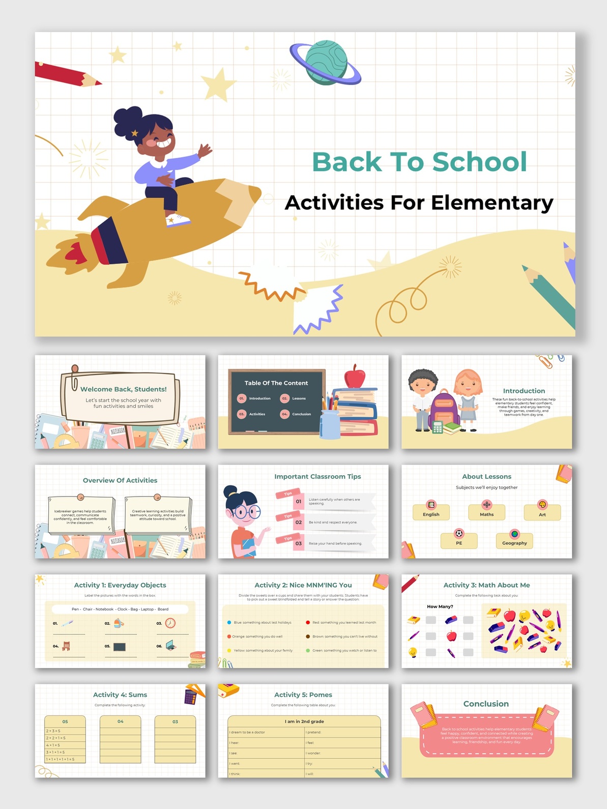 Back To School Activities for Elementary Google Slides