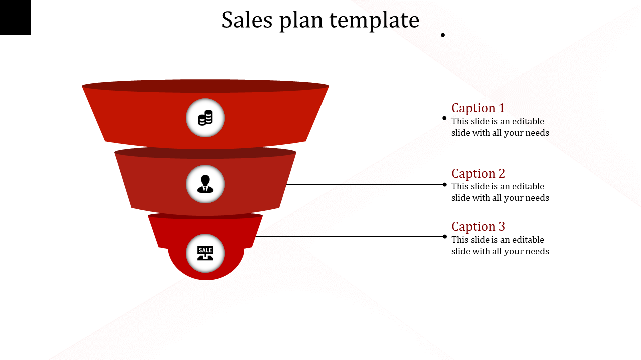 Three tiered red funnel illustration with icons in circles, and labeled captions aligned horizontally.