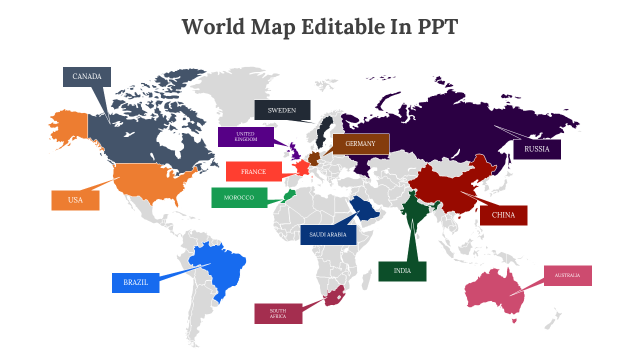 World Map Editable In PPT