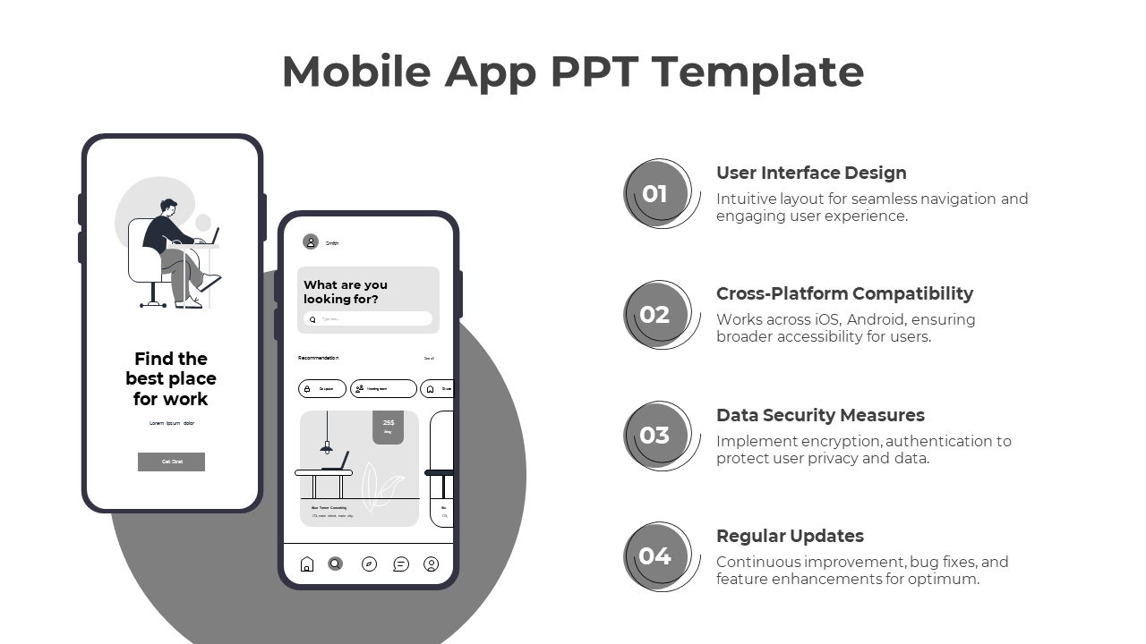 Mobile App PowerPoint And Google Slides Template With Gray